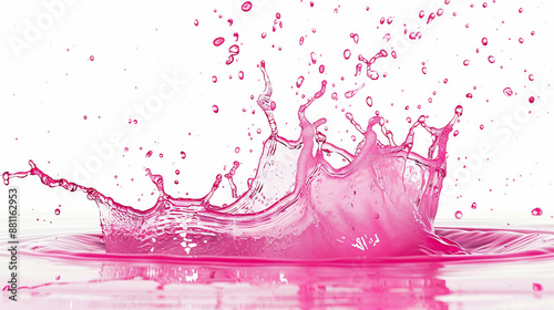 Bright pink liquid splashing up on a pure white background wallpaper