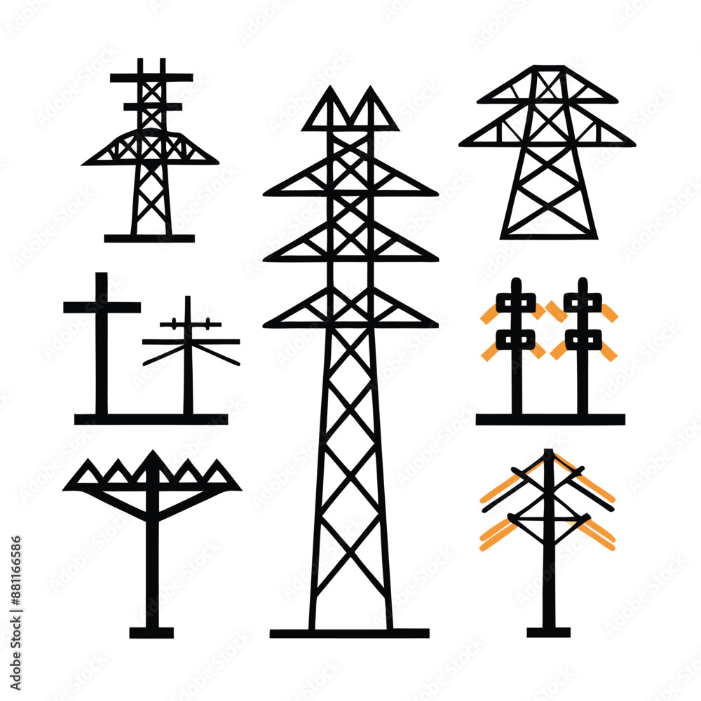 power line icon and logo isolated on a white background power line icon and logo isolated on a white background