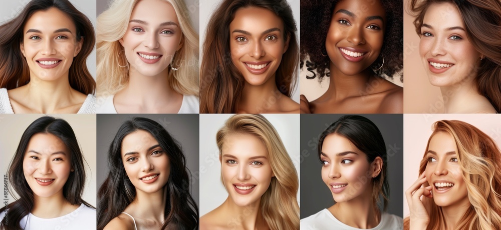 A grid of small portraits showing women from different ethnicities, each smiling and looking at the camera. Promotional material for community events celebrating diversity. A grid of small portraits showing women from different ethnicities, each smiling and looking at the camera. Promotional material for community events celebrating diversity.