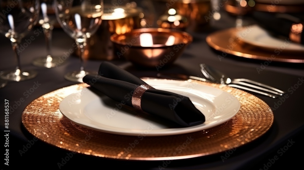 Fototapeta premium Elegant wedding menu invite card mockup in luxurious restaurant fine dining setting