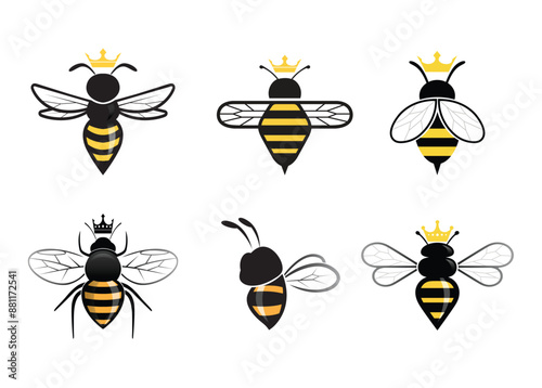 Creative cute bees without facial features collection set logo vector symbol illustration