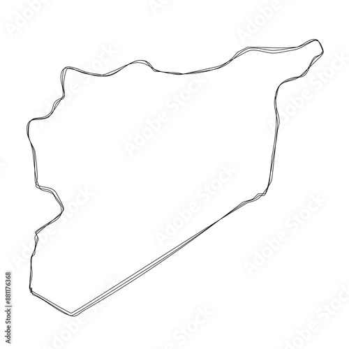 Syria country simplified map.Thin triple pencil sketch outline isolated on white background. Simple vector icon