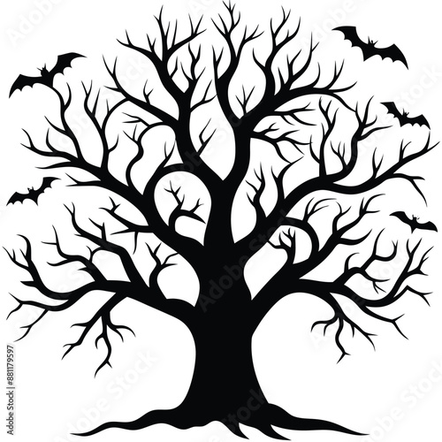 Gotham Halloween Tree Vetor Selhouette on White Background photo