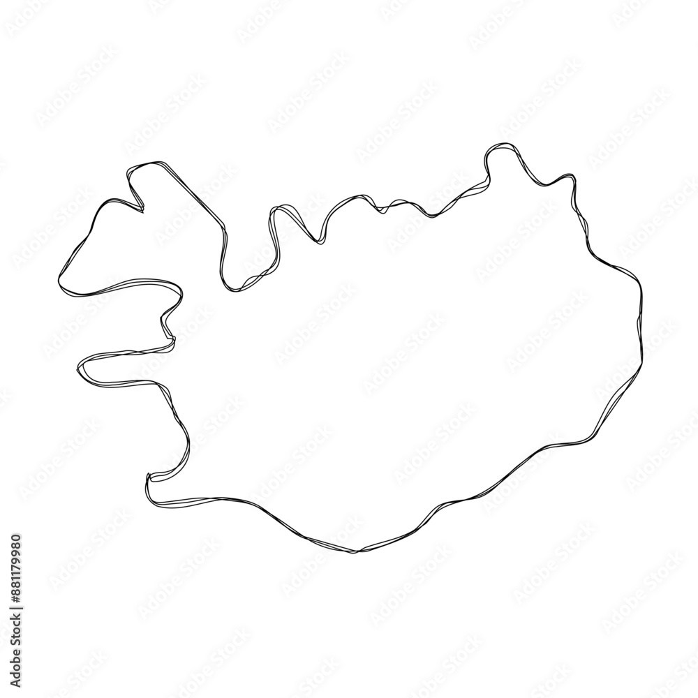 Iceland country simplified map.Thin triple pencil sketch outline isolated on white background. Simple vector icon Iceland country simplified map.Thin triple pencil sketch outline isolated on white background. Simple vector icon