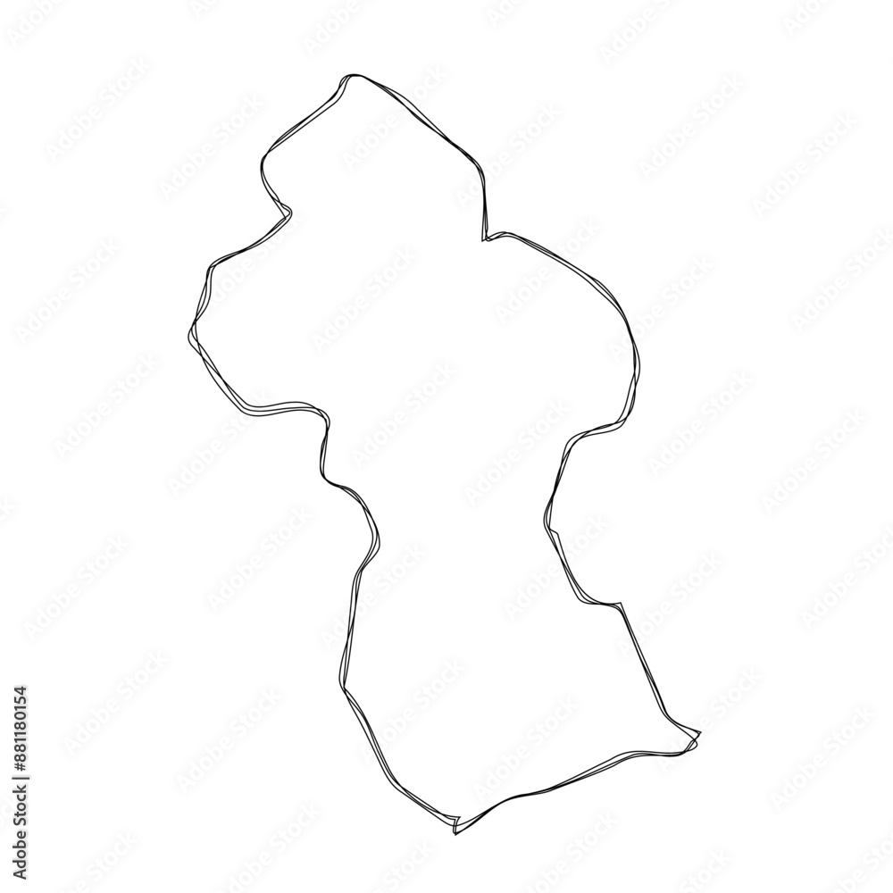 Guyana country simplified map.Thin triple pencil sketch outline isolated on white background. Simple vector icon Guyana country simplified map.Thin triple pencil sketch outline isolated on white background. Simple vector icon
