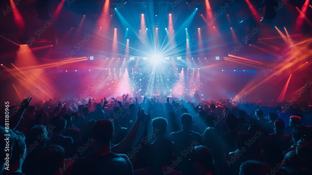 Many people in the large dance hall of a night music club