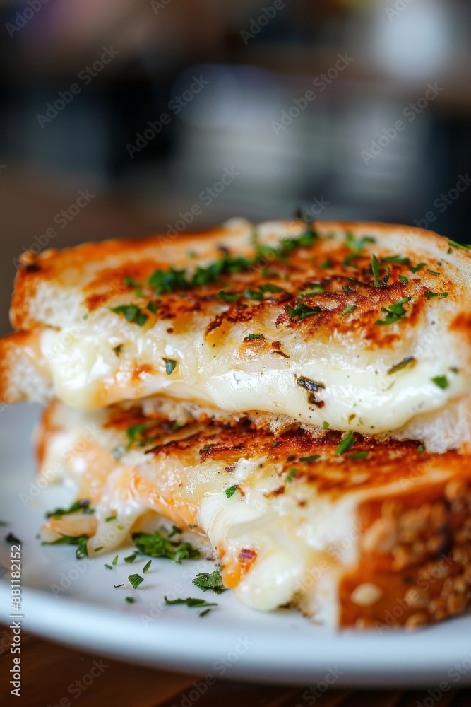 Cheesy Grilled Sandwich with Melted Mozzarella Closeup