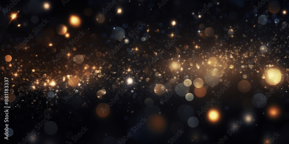 Abstract Cosmic Dust Particles and Glittering Stars on Dark Background