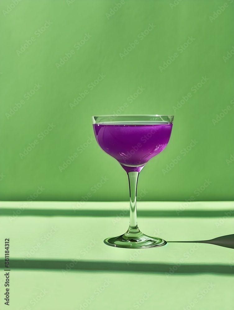 Purple Summer Drink on a green Background with Sunlight and Shadows