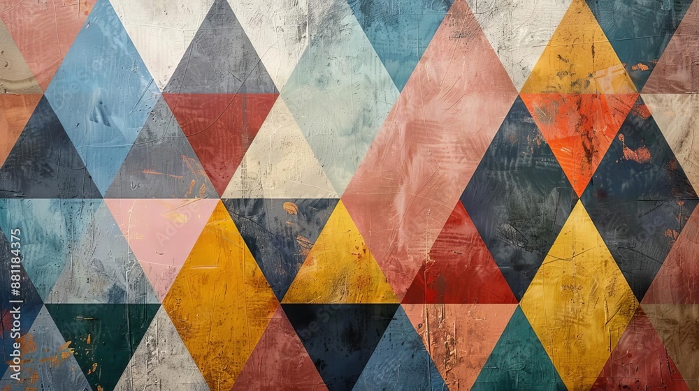Geometric shapes, minimalism, muted pastel colors, triangles tessellated across the canvas Geometric shapes, minimalism, muted pastel colors, triangles tessellated across the canvas