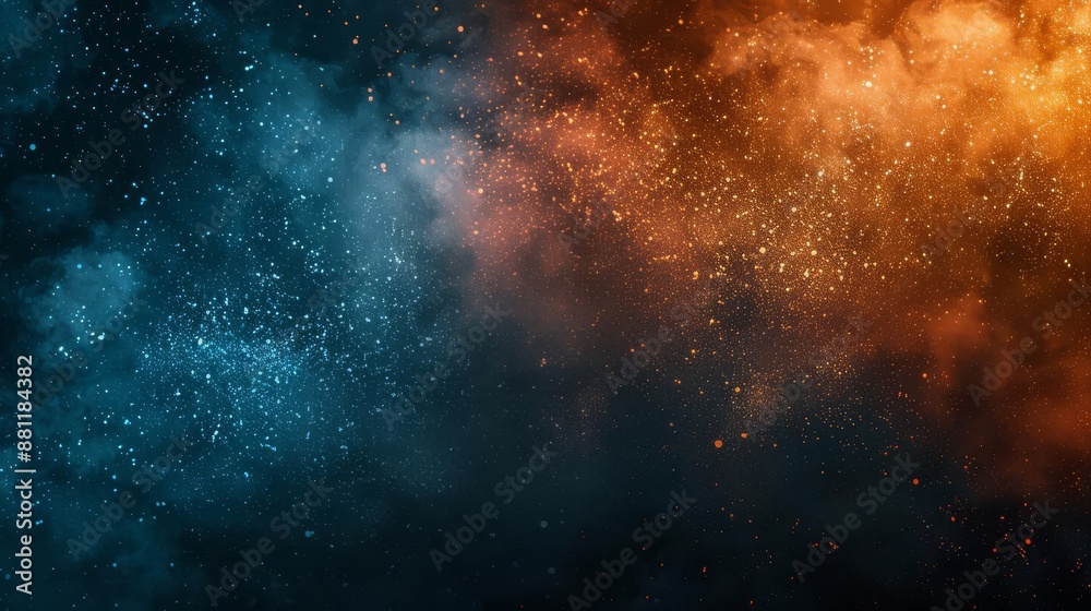 Fototapeta premium blue teal orange black , template empty space color gradient rough abstract background , grainy noise grungy texture shine bright light and glow