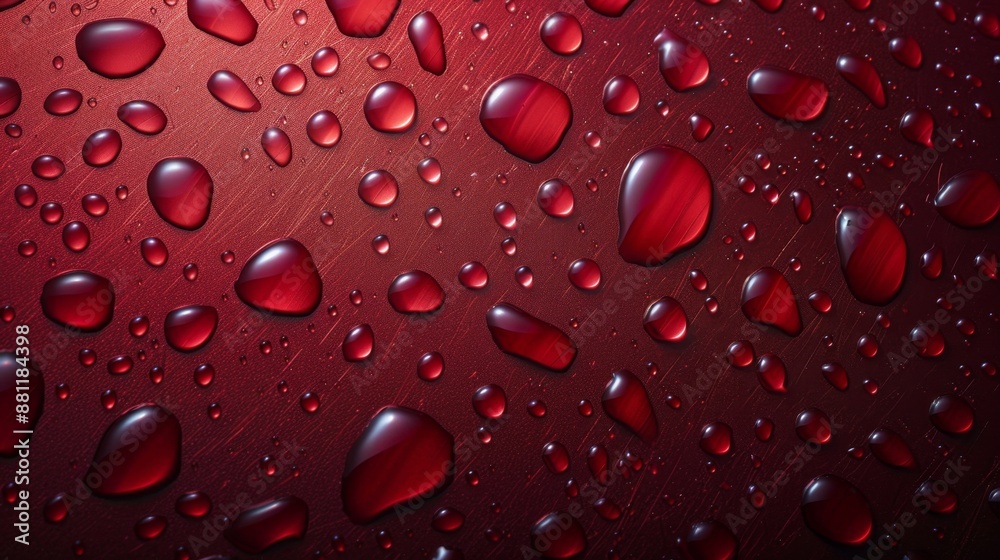 Water droplets on a dark red surface. Macro shot of condensation. Water droplets on a dark red surface. Macro shot of condensation.
