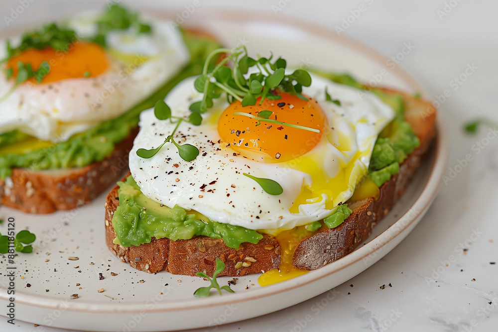 Avocado Toast with Fried Egg and Microgreens Avocado Toast with Fried Egg and Microgreens
