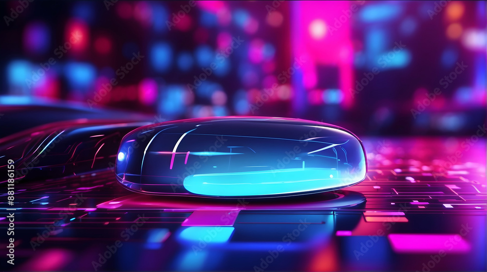 Illuminated gaming computer mouse on keyboard Illuminated gaming computer mouse on keyboard