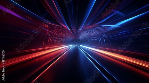 Futuristic Neon-Lit Tunnel with Blue and Red Light Trails
