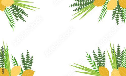 Palm branch, willow and myrtle leaves, bright yellow etrog. Jewish festival Sukkot four species lulav and esrog