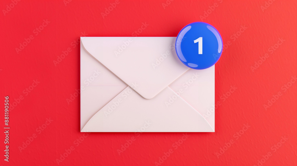 Envelope Icon with Notification Alert on Red Background. Email Notification Graphic Envelope Icon with Notification Alert on Red Background. Email Notification Graphic