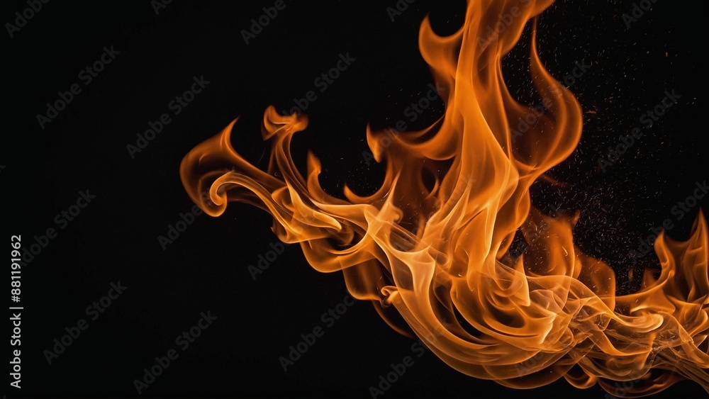 Flames of burning fire on a black background