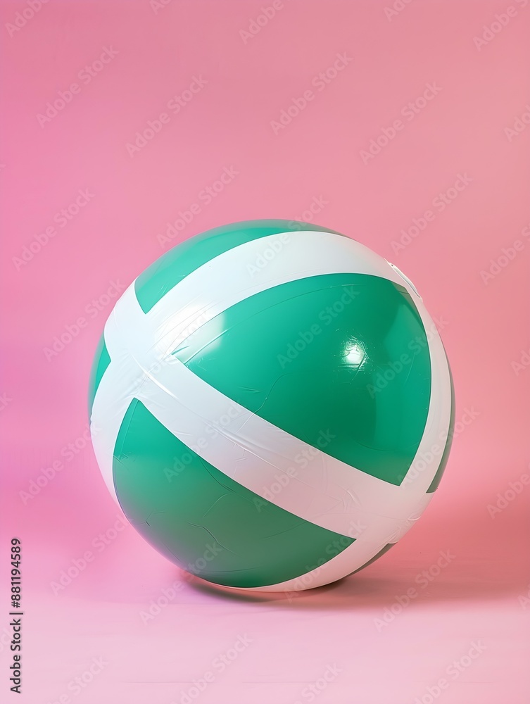 Green and White Beach Ball on a pink Background. Summer Wallpaper Green and White Beach Ball on a pink Background. Summer Wallpaper