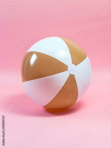Khaki and White Beach Ball on a pink Background. Summer Wallpaper
