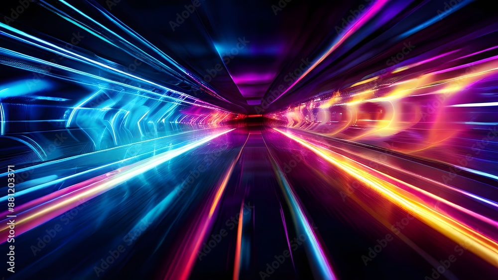 High-velocity tunnel illuminated by neon lights, with streaks of light showcasing the dynamic speed and futuristic perspective High-velocity tunnel illuminated by neon lights, with streaks of light showcasing the dynamic speed and futuristic perspective