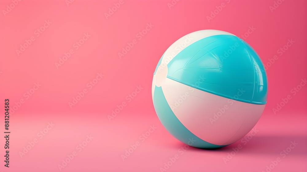 Cyan and White Beach Ball on a pink Background. Summer Wallpaper