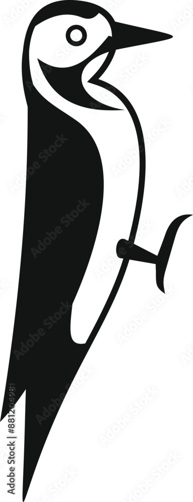 Black silhouette of a woodpecker bird standing up viewed from the side Black silhouette of a woodpecker bird standing up viewed from the side