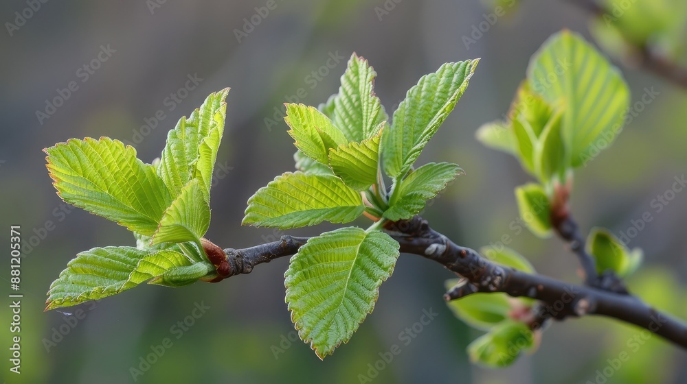 Fresh green leaves unfolding in springtime Fresh green leaves unfolding in springtime
