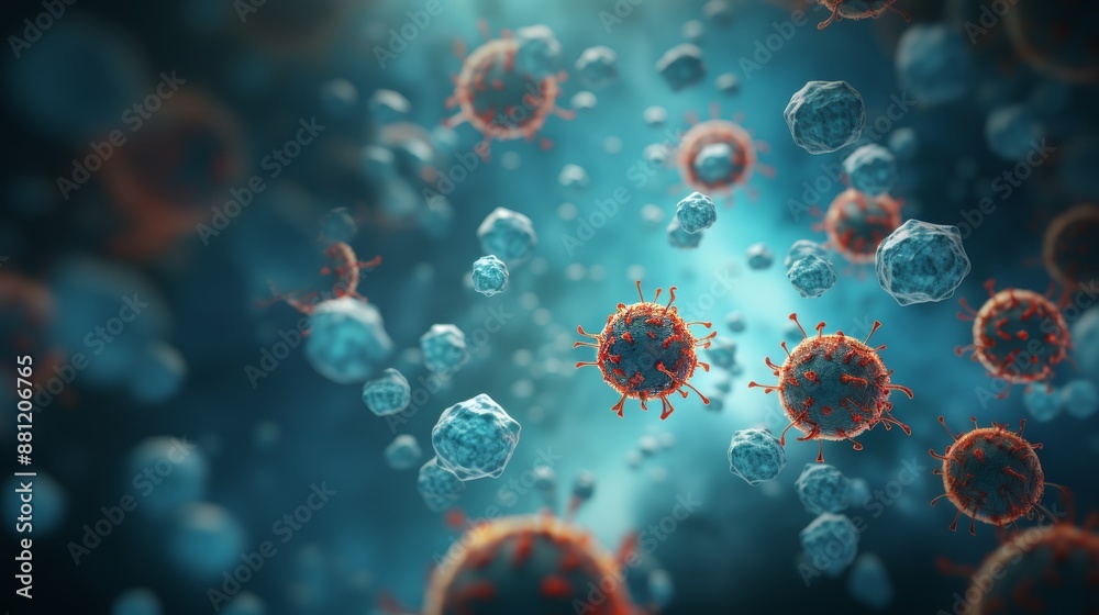 3d rendering of lymphocytes and biological immune system in biology illustration