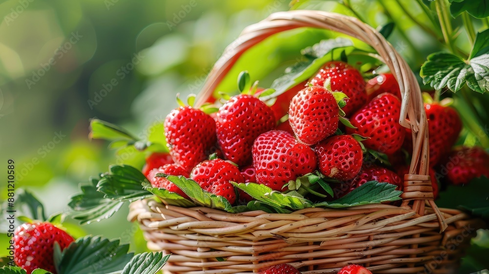 Freshly picked strawberries in basket Freshly picked strawberries in basket