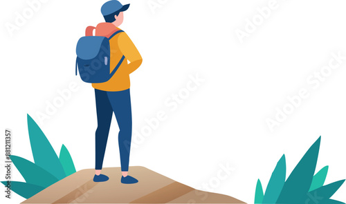 Backpacker standing on a mountain