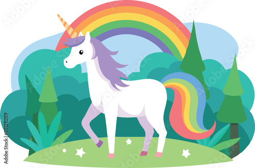 Unicorn with a rainbow in the background