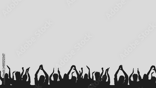 Animated silhouettes of cheering fans. Large crowd of people having fun, cheering, clapping at a concert, festival, or party. Crowd silhouette animation.