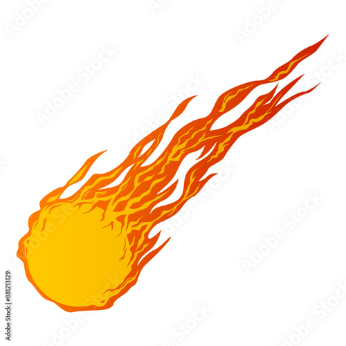 Fireball vector illustration set isolated on white background sticker art, Comet falling down fast, wisps of fire, fire shot, round fire accelerated, EPS format is editable.