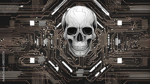 image of technology circuit and skull photo