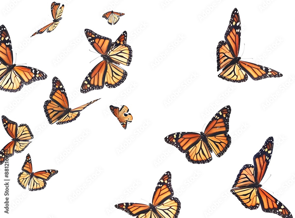 Monarch butterflies flying in different directions on a white background Monarch butterflies flying in different directions on a white background