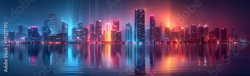 abstract neon line city skyline background with rays © Love Mohammad