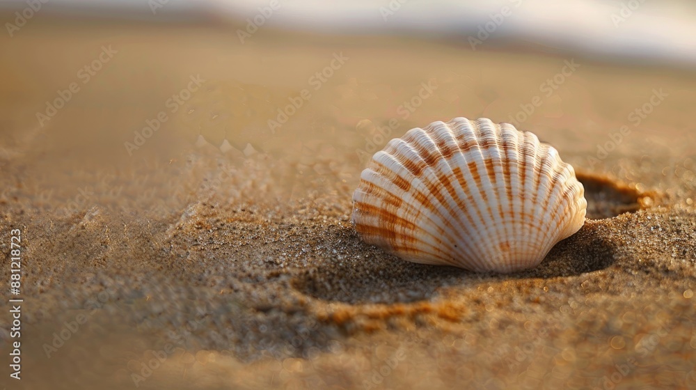 Focus on an exposed seashell in the sand Focus on an exposed seashell in the sand