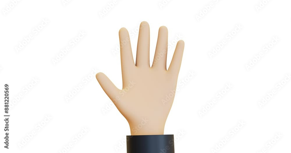 3D rendering of a hand without background. Greeting, waving hand. 3D rendering animation in cartoon style. Transparent background, isolation. 3D rendering of a hand without background. Greeting, waving hand. 3D rendering animation in cartoon style. Transparent background, isolation.