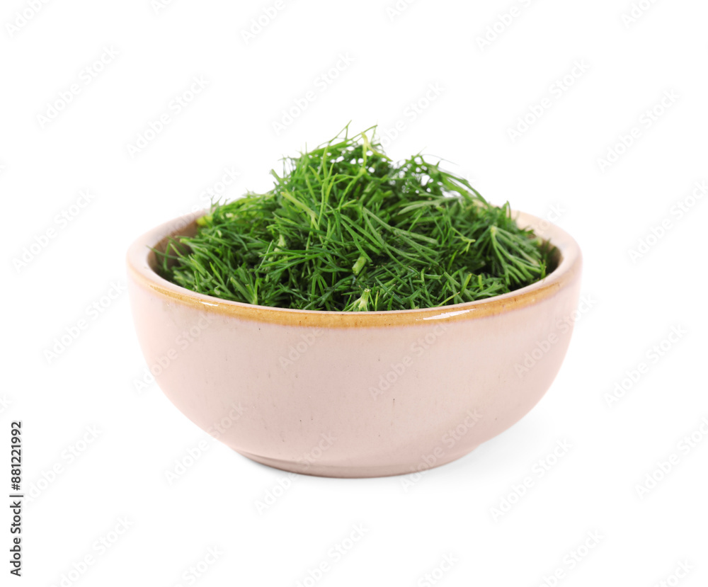 Fresh green dill in bowl isolated on white Fresh green dill in bowl isolated on white