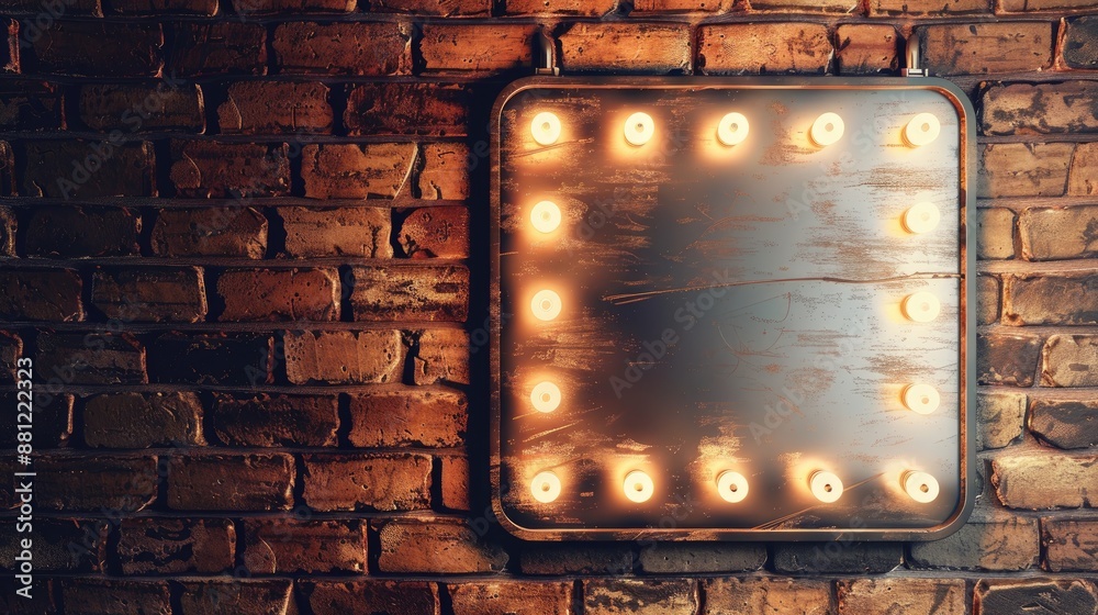 Silver board sign with marquee light on brick background rasterized Silver board sign with marquee light on brick background rasterized