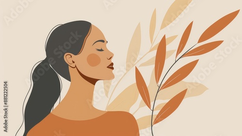 Elegant Female Silhouette Against Warm Toned Abstract Shapes