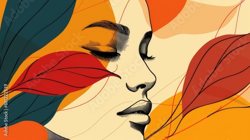 Elegant Female Silhouette Against Warm Toned Abstract Shapes