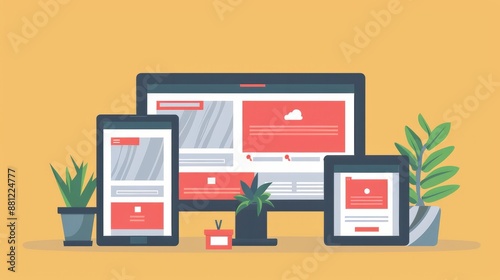 Adaptive and responsive web design concept showing sample website on different tech gadgets and screen sizes