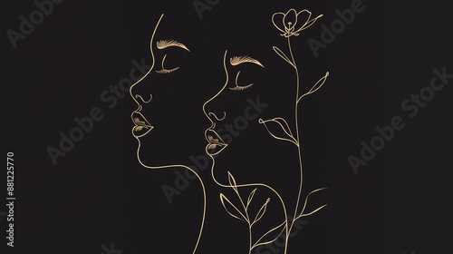 Elegant Line Drawing of Woman with Lavender - Stock Illustration