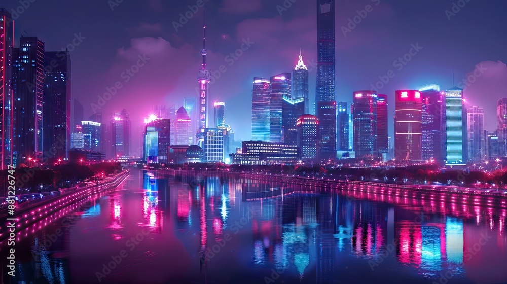 Fototapeta premium Smart city and abstract dot point connect with gradient line and aesthetic Intricate wave line design , big data connection technology concept. AI generated illustration