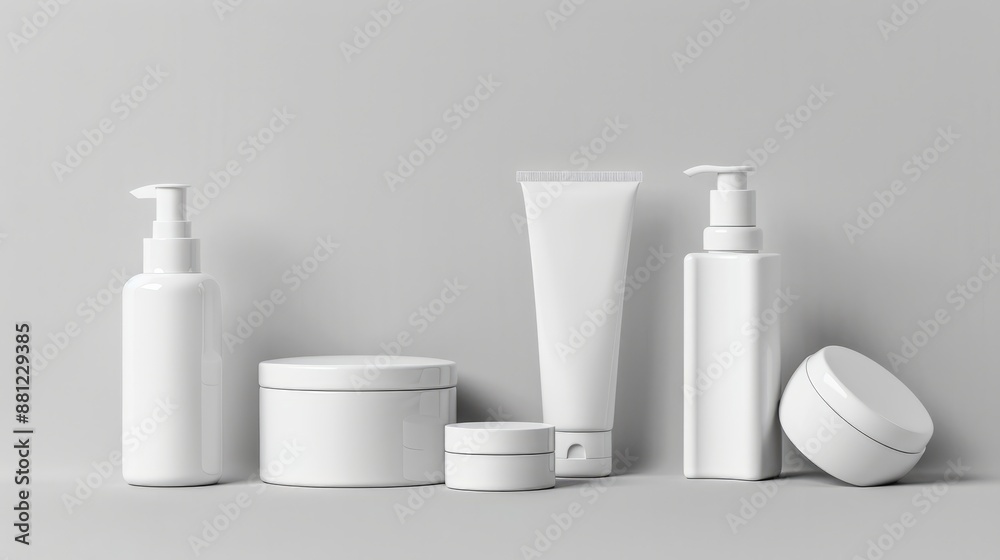 Blank labeled products on neutral white to gray gradient background stock photo Blank labeled products on neutral white to gray gradient background stock photo