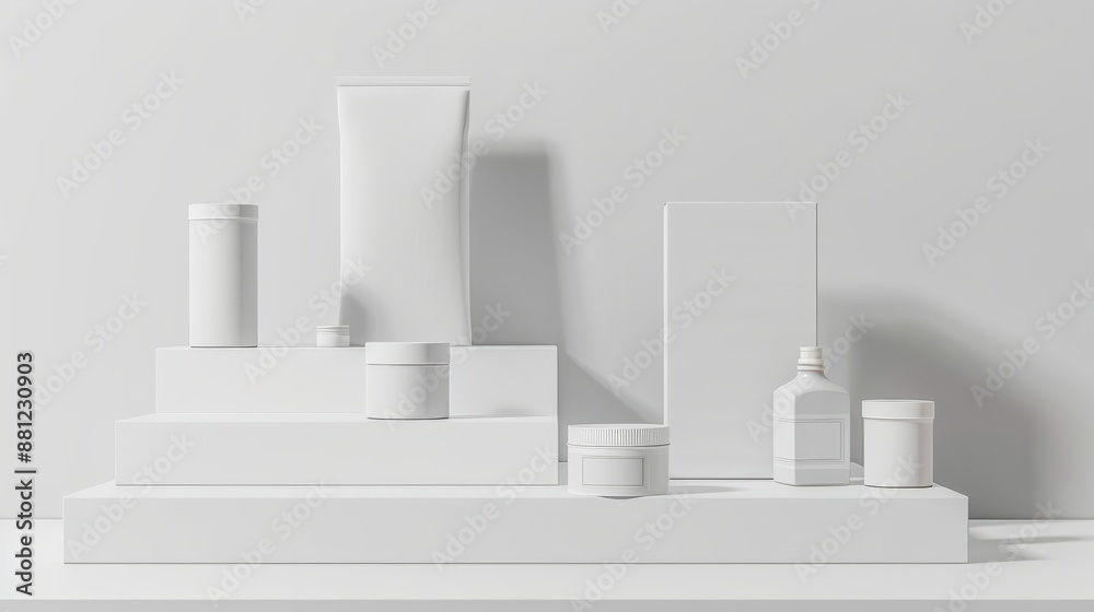 Blank labeled products on neutral white to gray gradient background stock photo Merchandise, White Color, Label, Box - Containe Blank labeled products on neutral white to gray gradient background stock photo Merchandise, White Color, Label, Box - Containe