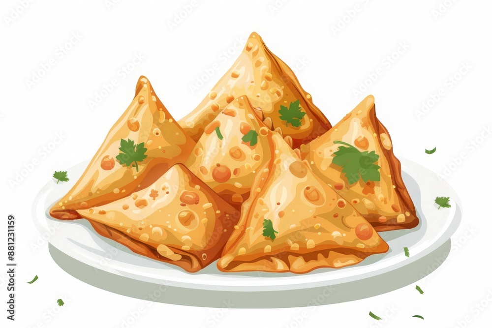 food plate with vegetarian samosas isolated on a white background food plate with vegetarian samosas isolated on a white background