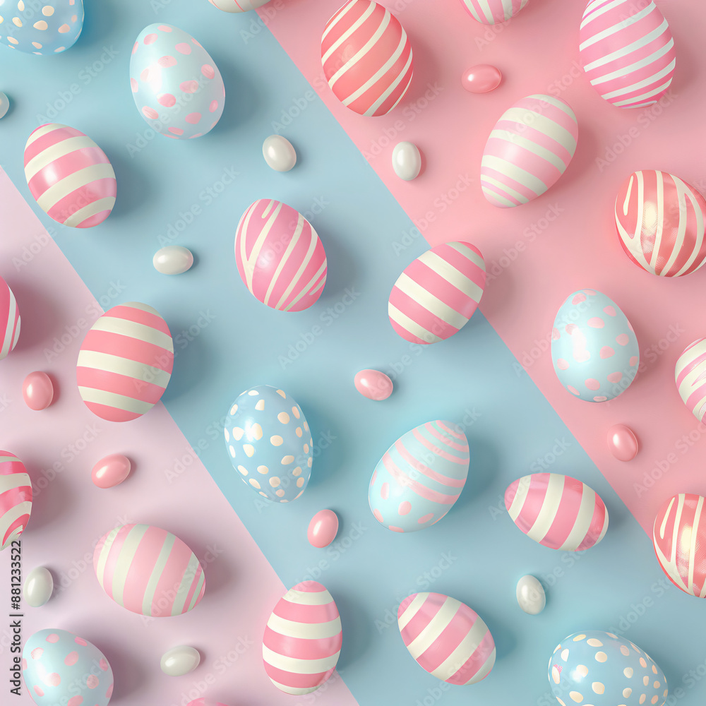 Top Down Table Shot of Colorful Easter Eggs in Pink and Light Pastell Tones with Copy Space Banner Photography. Top Down Table Shot of Colorful Easter Eggs in Pink and Light Pastell Tones with Copy Space Banner Photography.